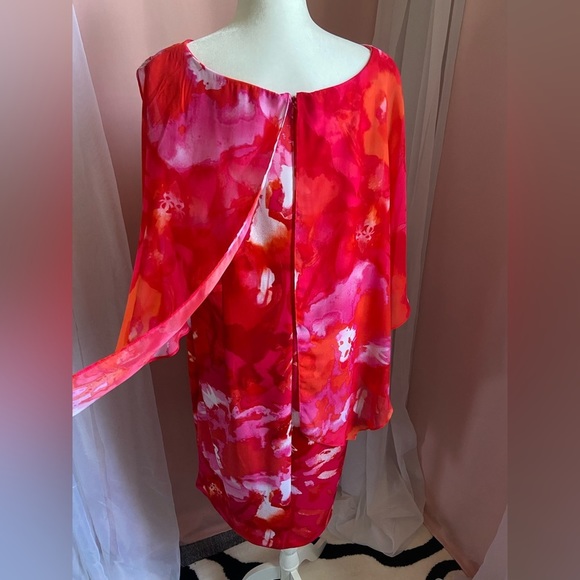 NWT Sandra Darren Art To Wear Sunset Midi Ruffle Flow‎ Sleeve Shawl Dress: BB59 - Picture 8 of 13
